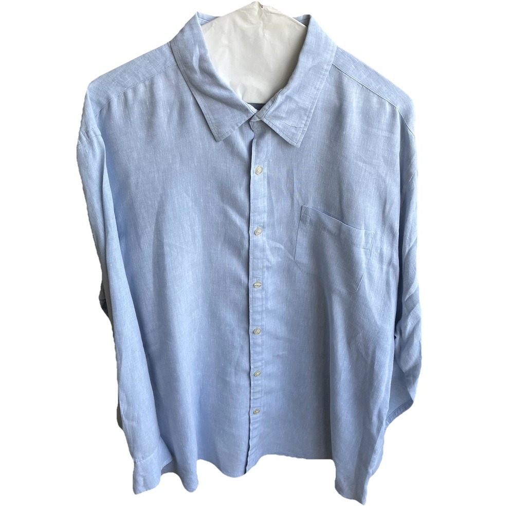 MURANO Linen Button Up Long‎ Sleeve Shirt Men's XL Light Powder Blue